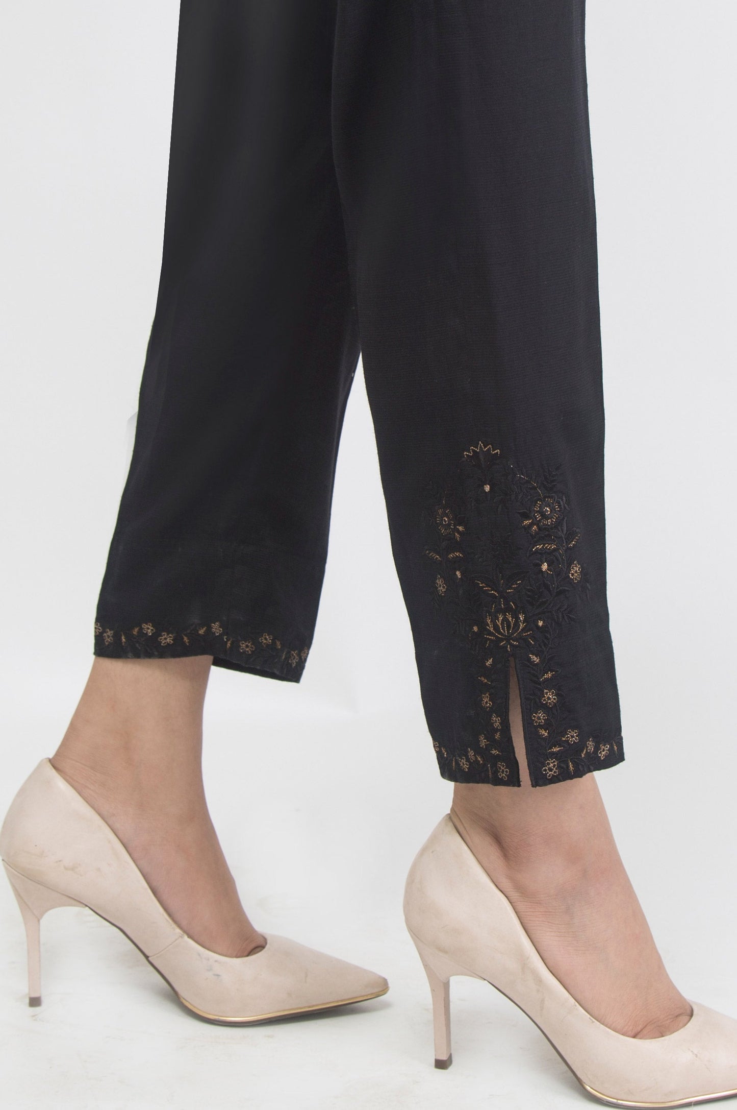 Embellished Raw Silk Pants - Black