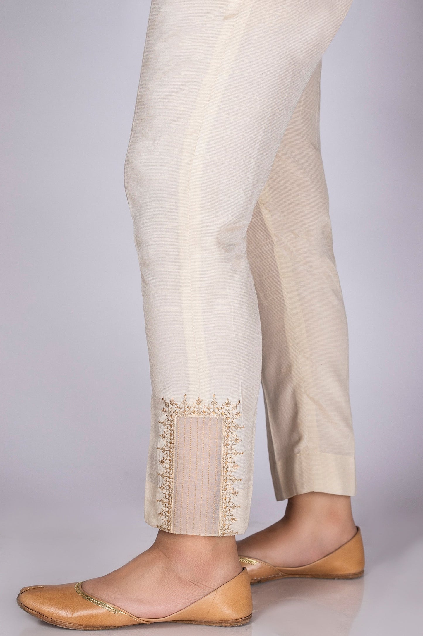 Embroidered Cigarette Pants - Light Beige