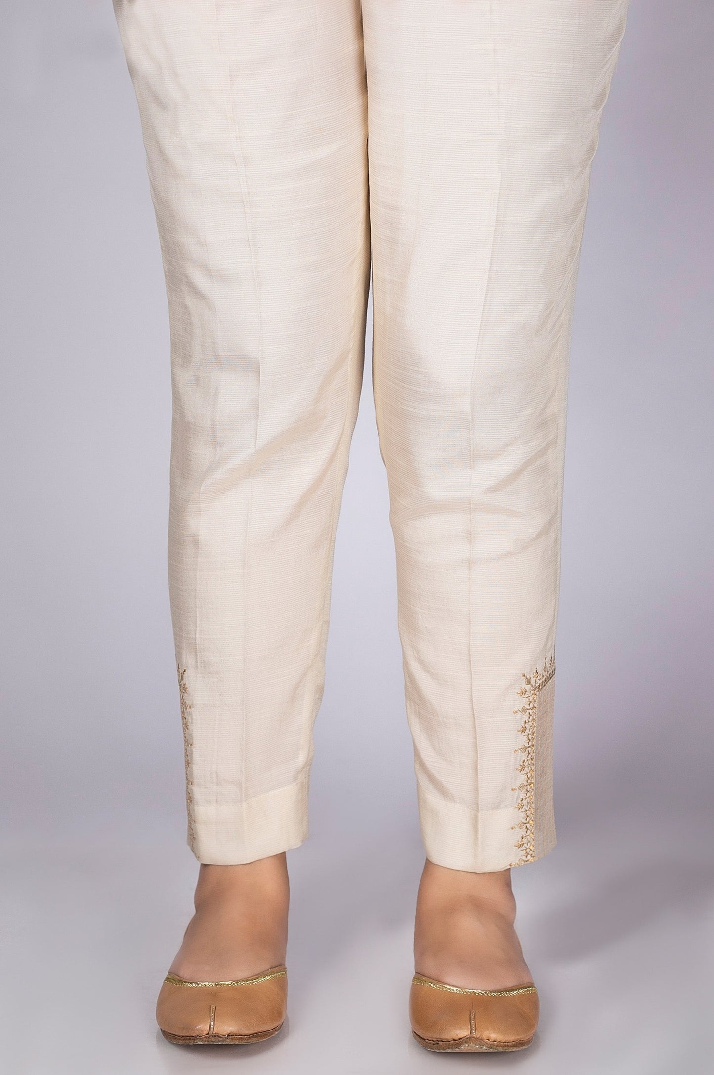 Embroidered Cigarette Pants - Light Beige
