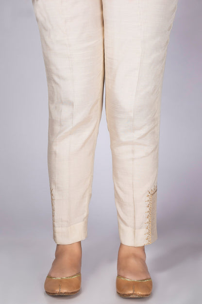 Embroidered Cigarette Pants - Light Beige