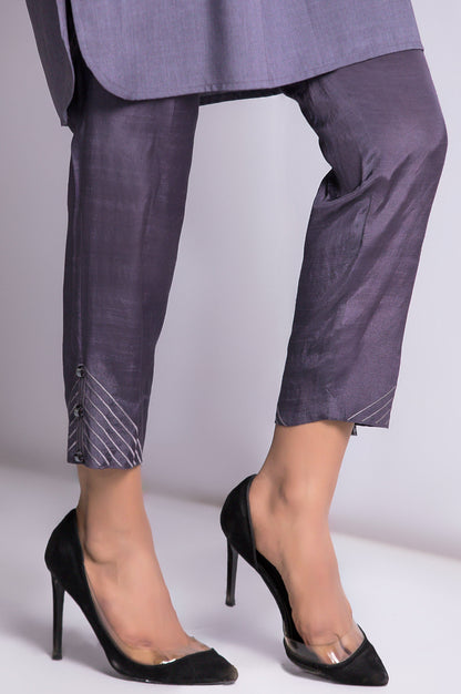 Raw Silk Cigarette Pants - Grey