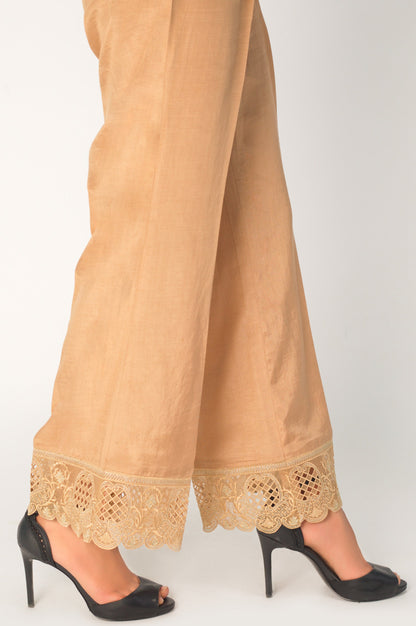 Embroidered Raw Silk Palazzo Pants - Beige