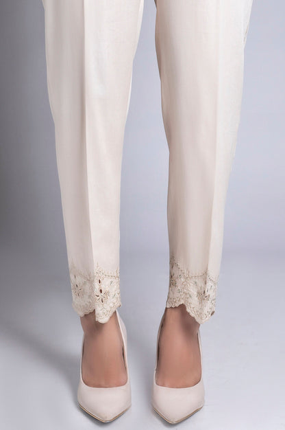 Embroidered Cigarette Pants - White