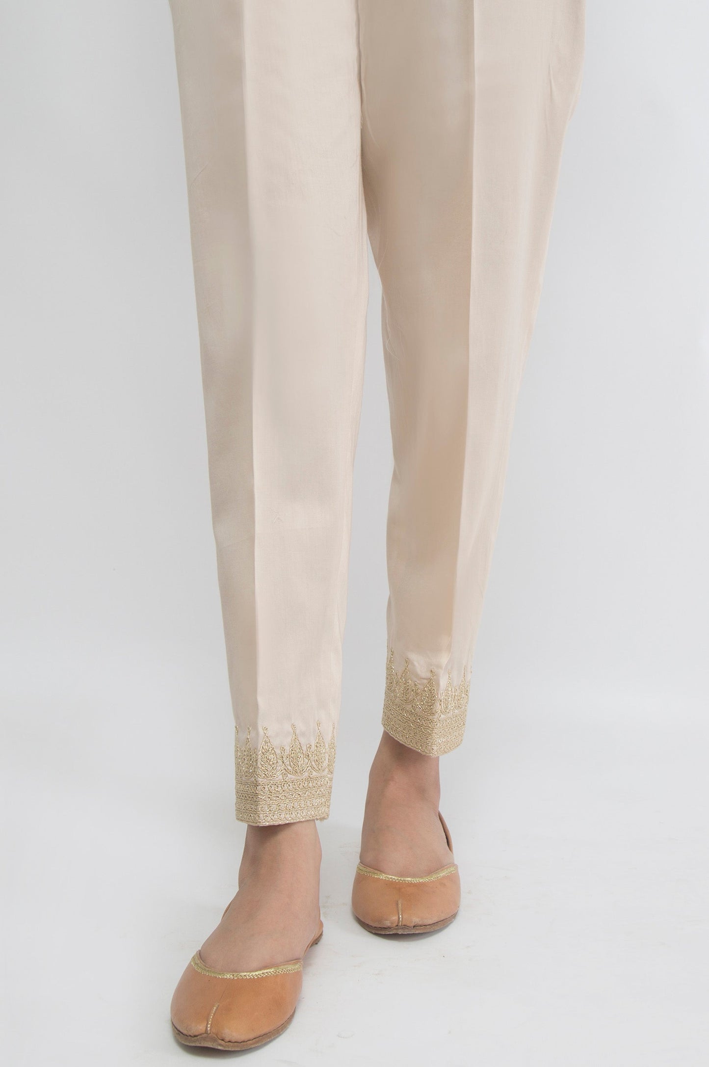 Embroidered Cotton Satin Pants