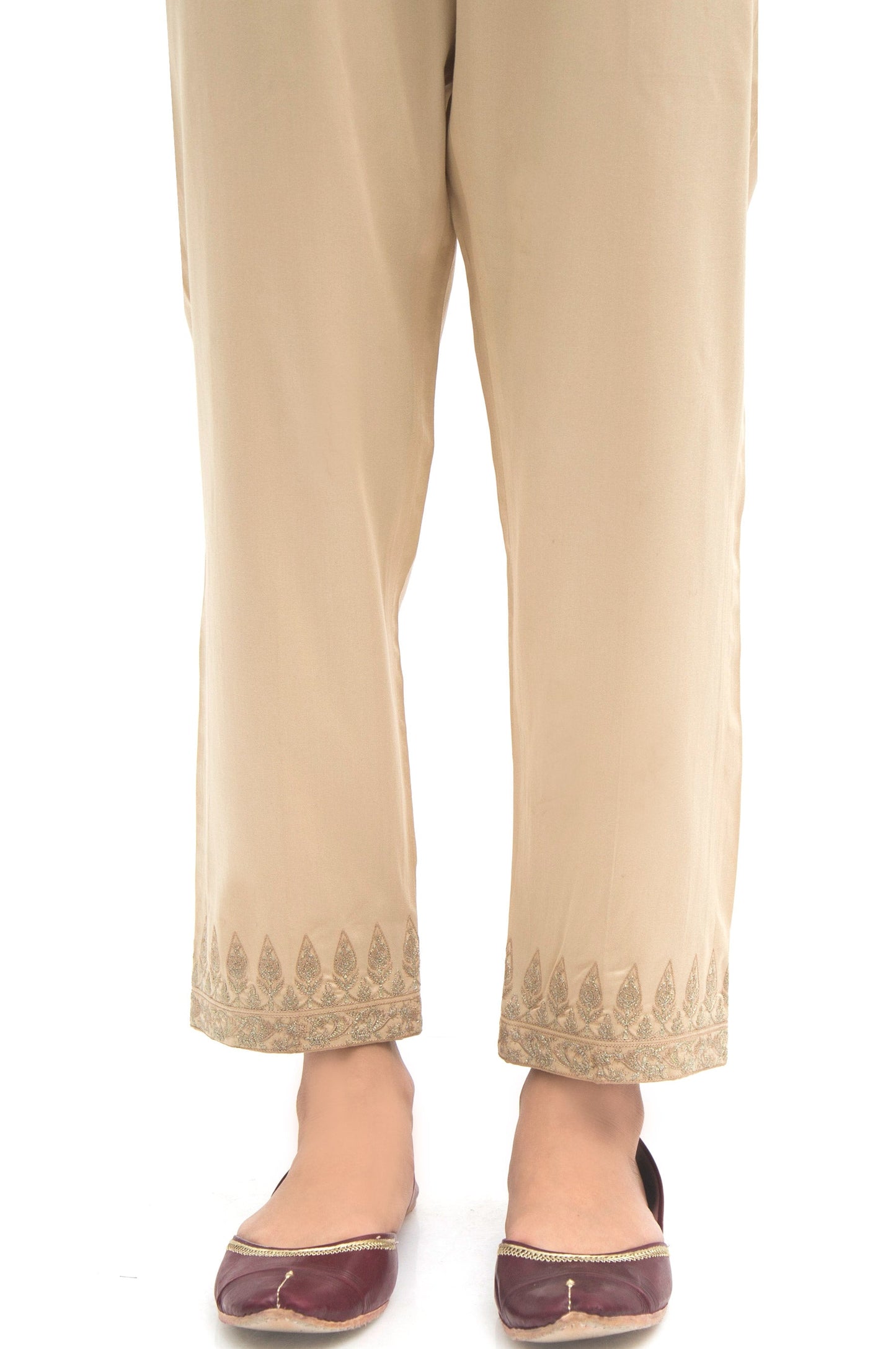 Embroidered Cigarette Pants - Beige