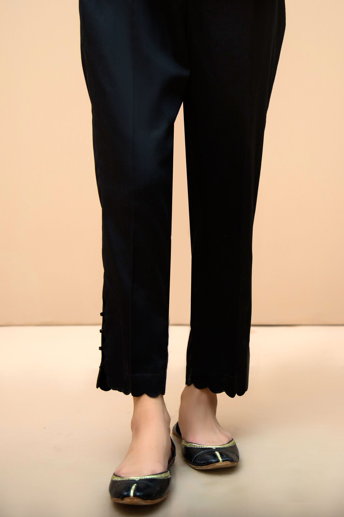 Embellished Cotton Satin Cigarette Pants  - Black