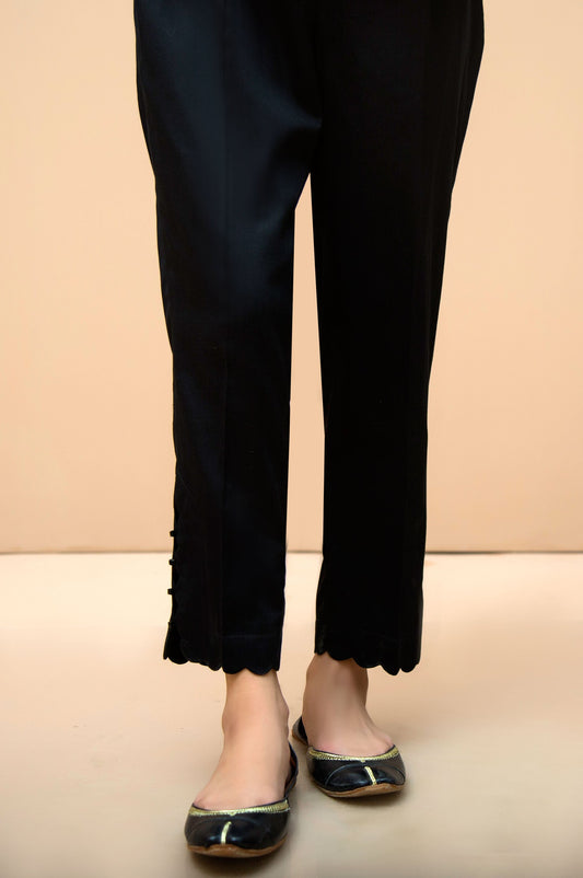 Embellished Cotton Satin Cigarette Pants  - Black
