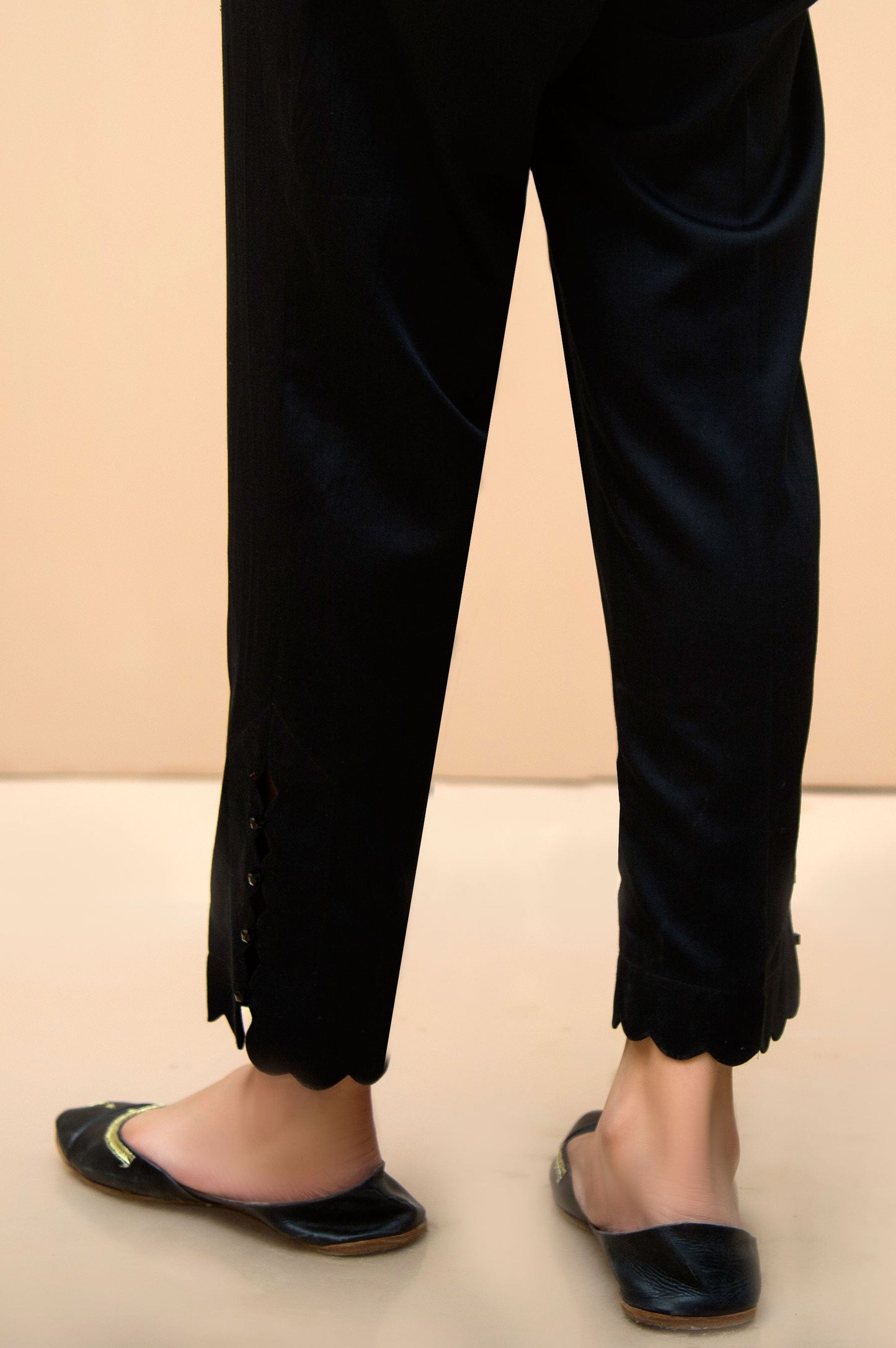 Embellished Cotton Satin Cigarette Pants  - Black