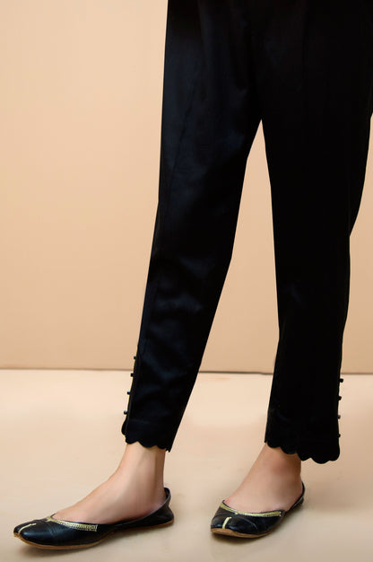 Embellished Cotton Satin Cigarette Pants  - Black