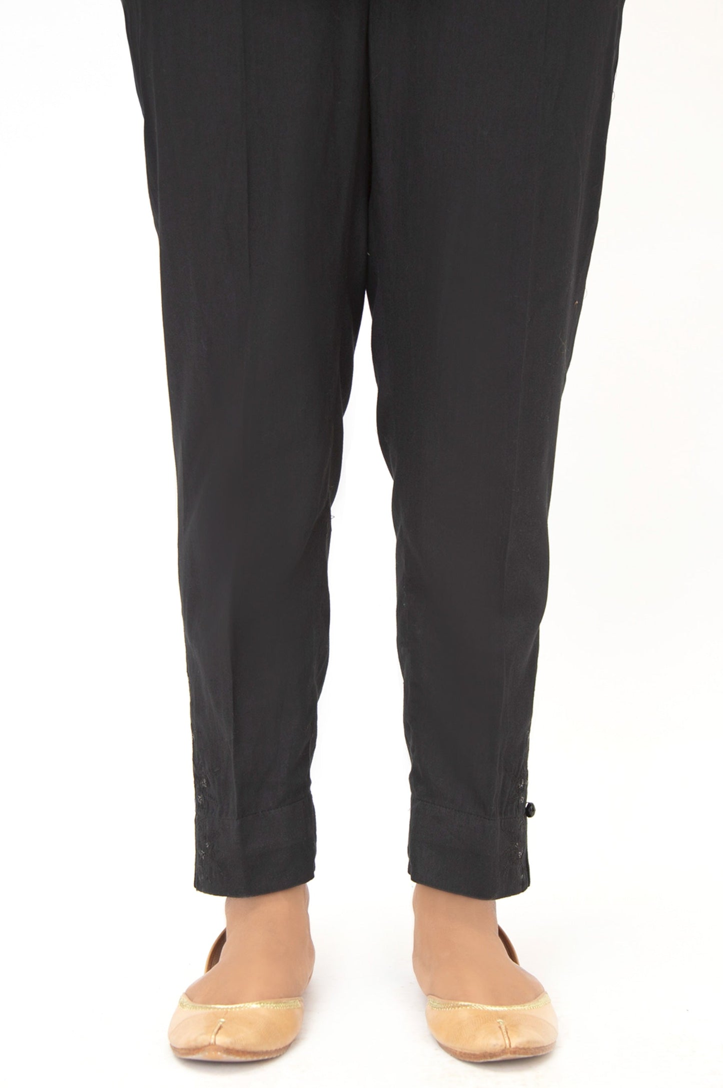 Embroidered Cotton Satin Cigarette Pants - Black