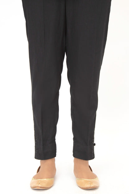 Embroidered Cotton Satin Cigarette Pants - Black