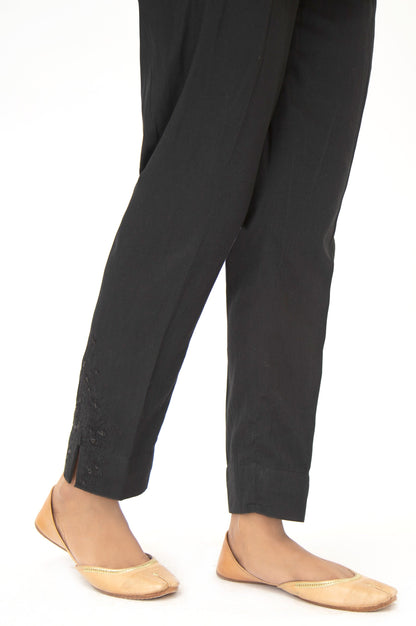 Embroidered Cotton Satin Cigarette Pants - Black