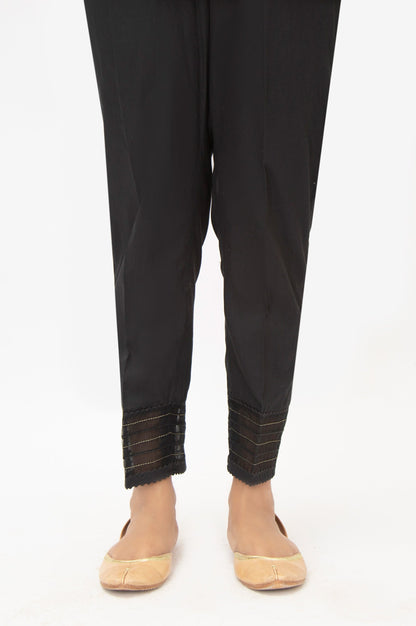 Embellished Cotton Satin Cigeratte pants - Black