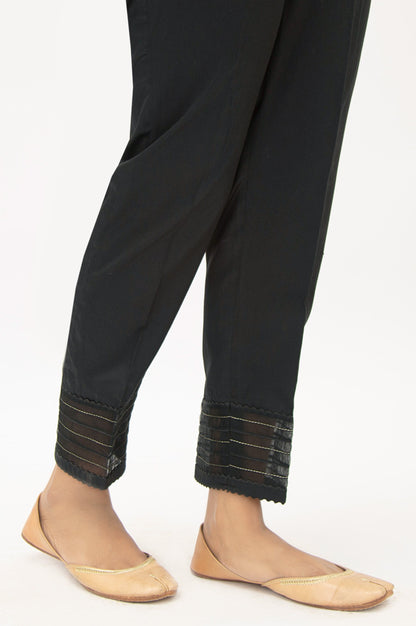 Embellished Cotton Satin Cigeratte pants - Black