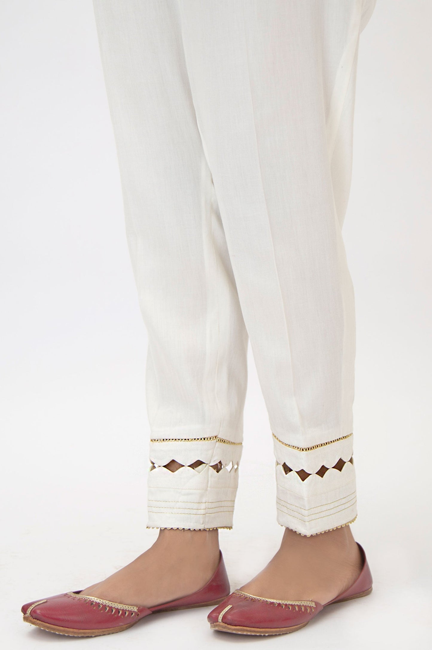 Embellished Cotton Satin Cigarette Pants - White