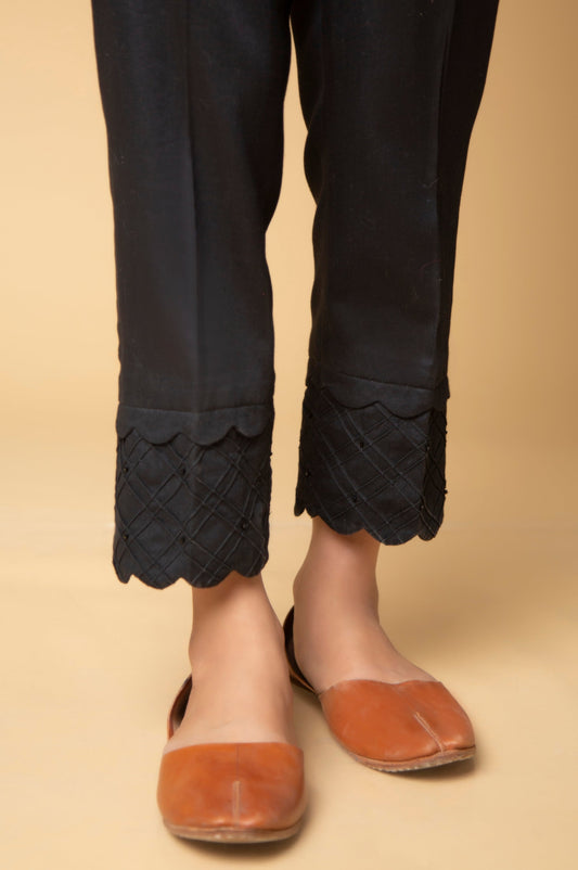 Stylized Cotton Satin Cigarette Pants - Black