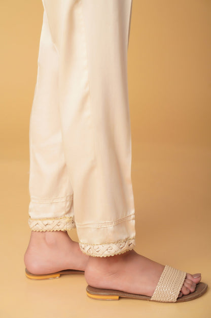 Embellished Cotton Satin Pants - Beige