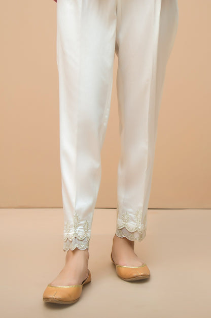 Embroidered Cigrette Pants - White