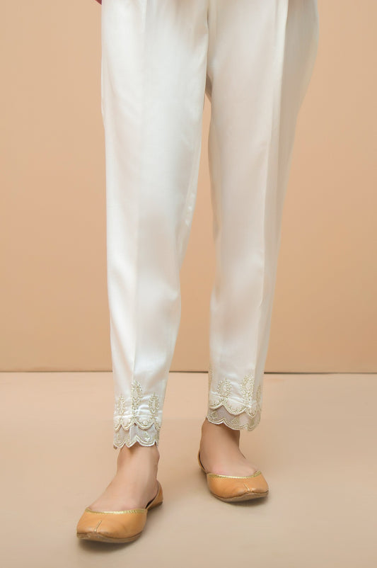 Embroidered Cigrette Pants - White