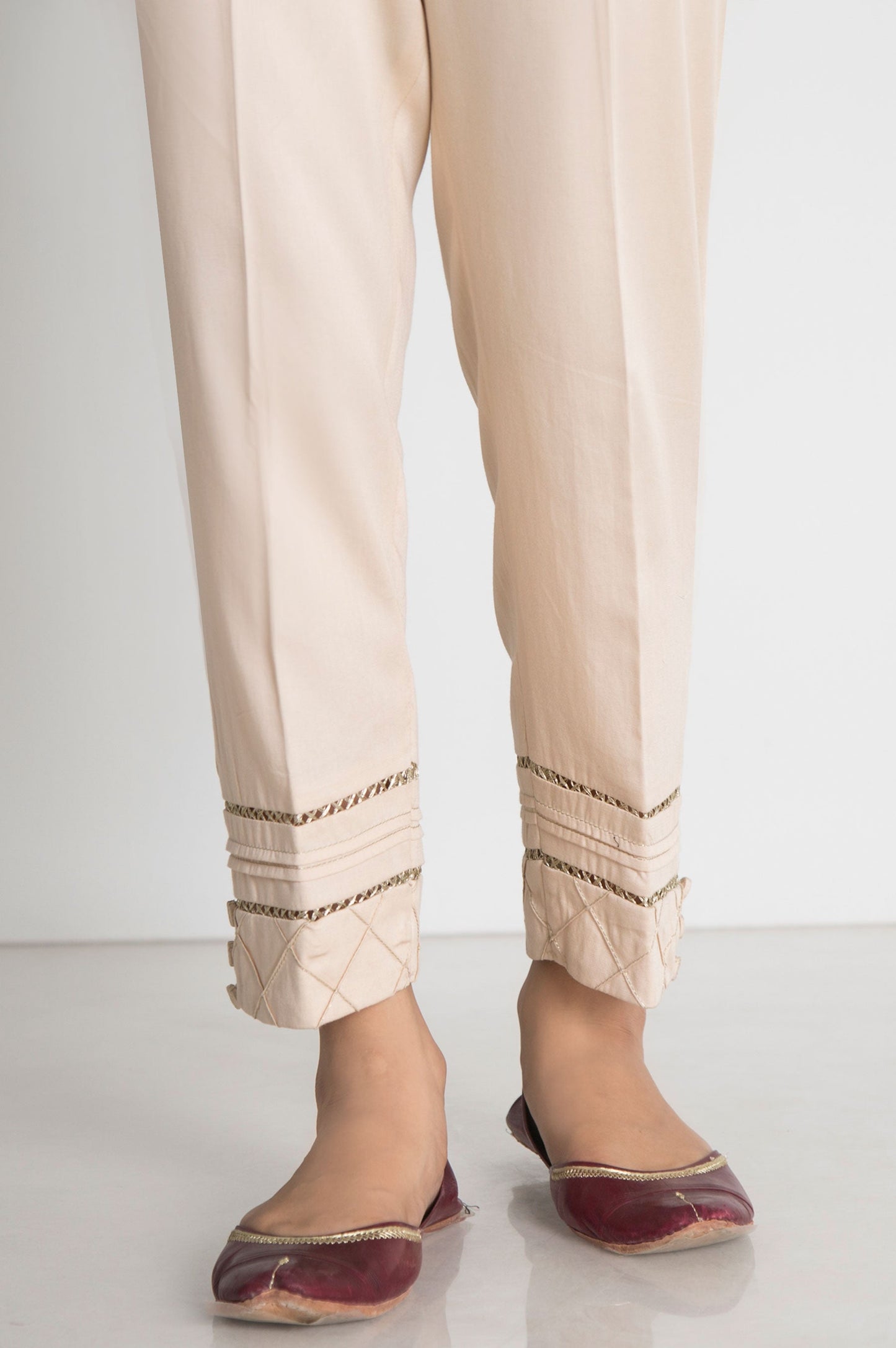 Stylized Cotton Satin Cigarette Pants - Beige