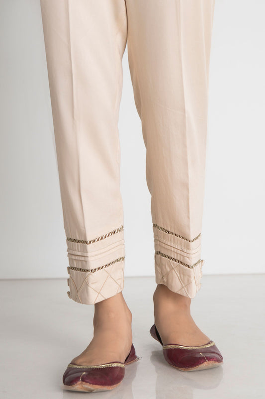 Stylized Cotton Satin Cigarette Pants - Beige