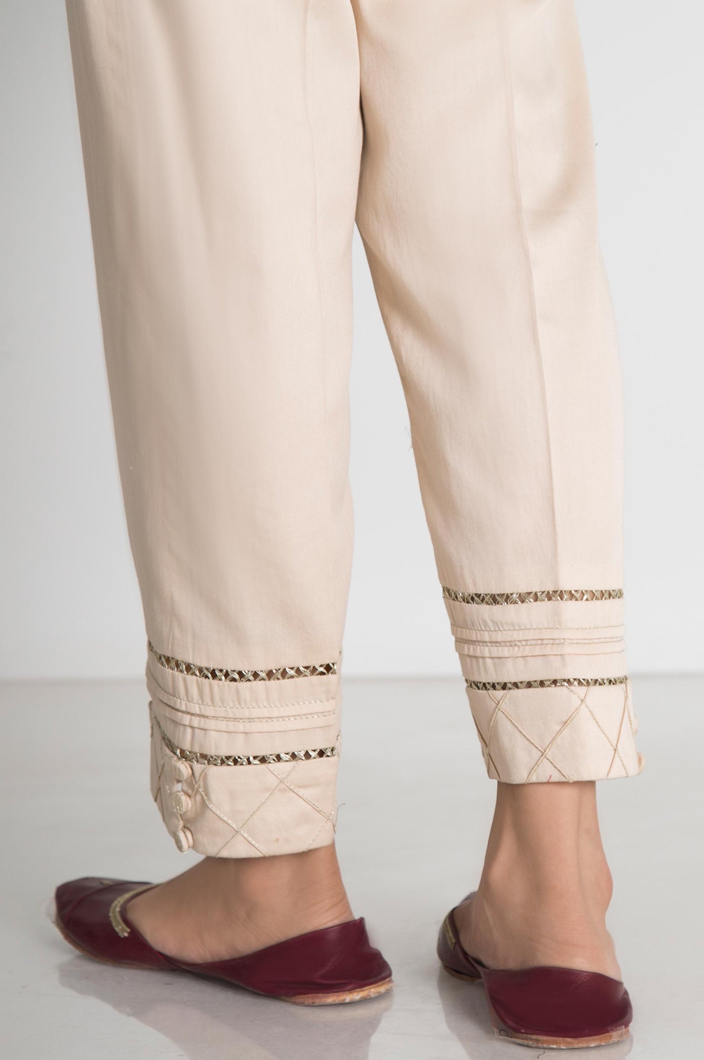 Stylized Cotton Satin Cigarette Pants - Beige