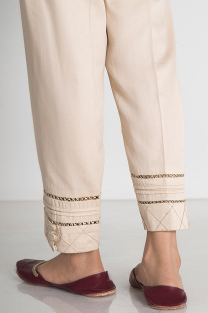 Stylized Cotton Satin Cigarette Pants - Beige
