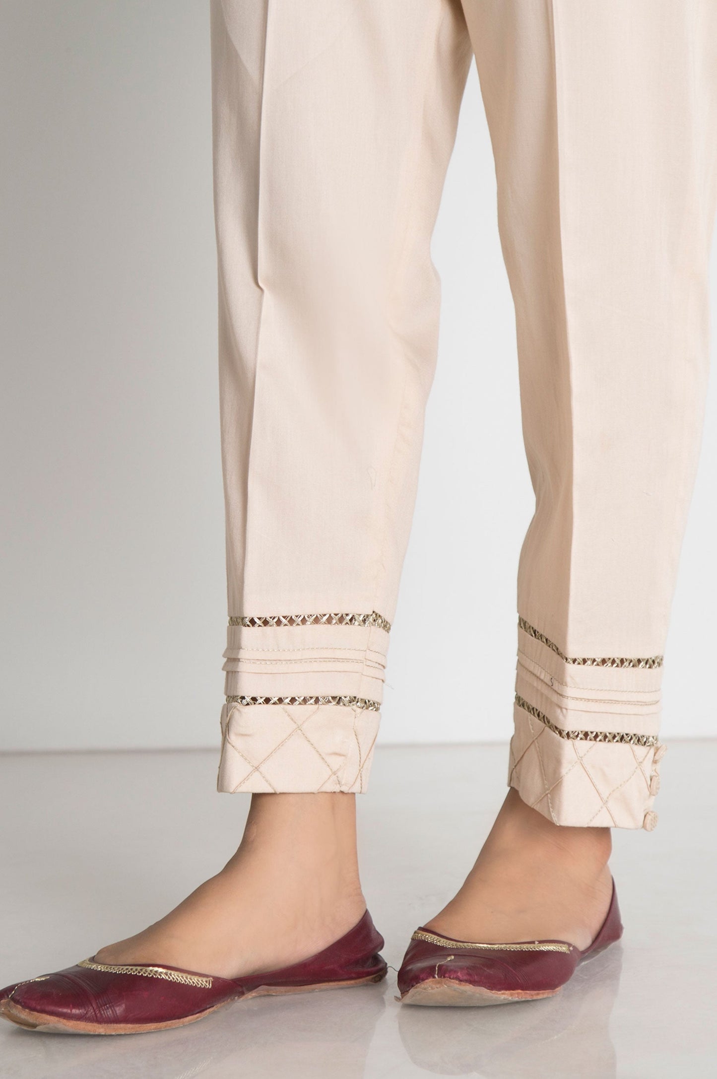Stylized Cotton Satin Cigarette Pants - Beige