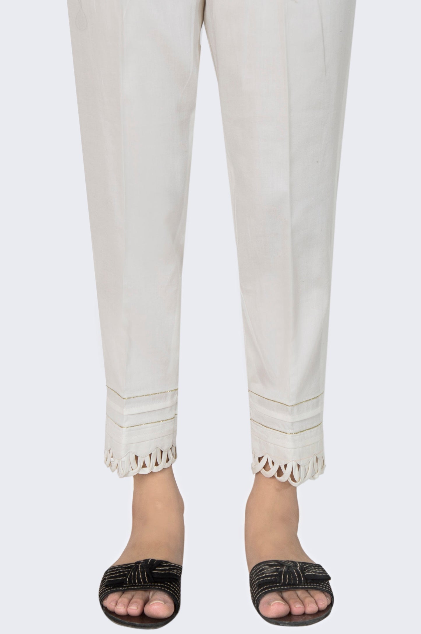 Embellished Cotton Satin Cigarette Pants  - White