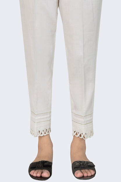 Embellished Cotton Satin Cigarette Pants  - White