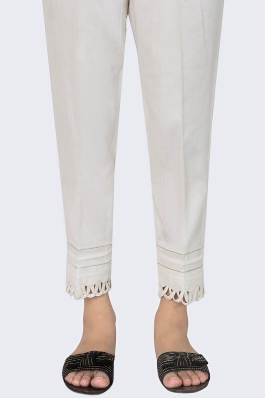 Embellished Cotton Satin Cigarette Pants  - White