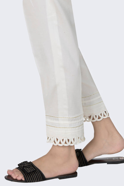 Embellished Cotton Satin Cigarette Pants  - White