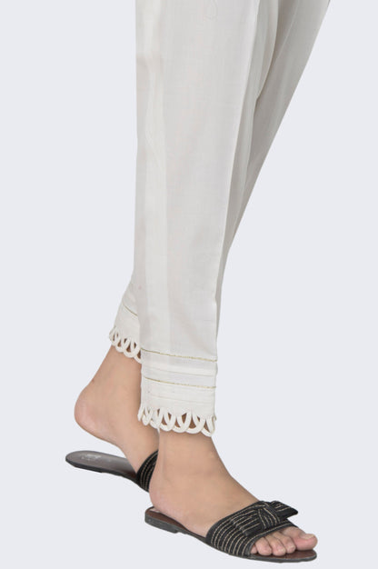 Embellished Cotton Satin Cigarette Pants  - White