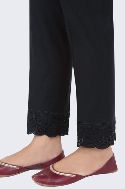 Embroided Cambric Cigarette Pant - Black