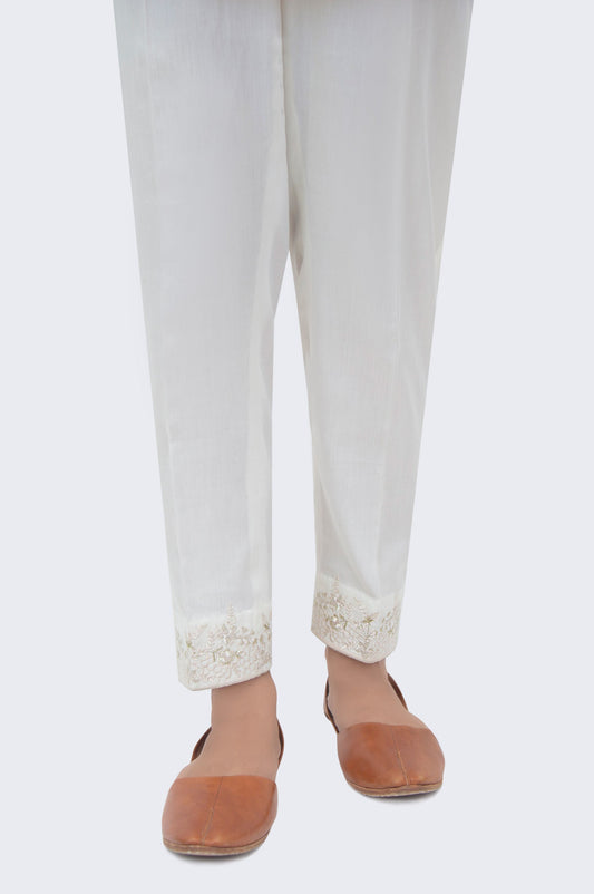 Embroidered Cotton Satin Cigarette Pants - Off White