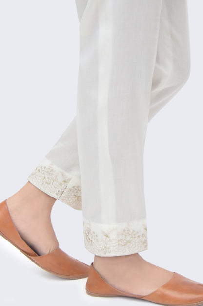Embroidered Cotton Satin Cigarette Pants - Off White