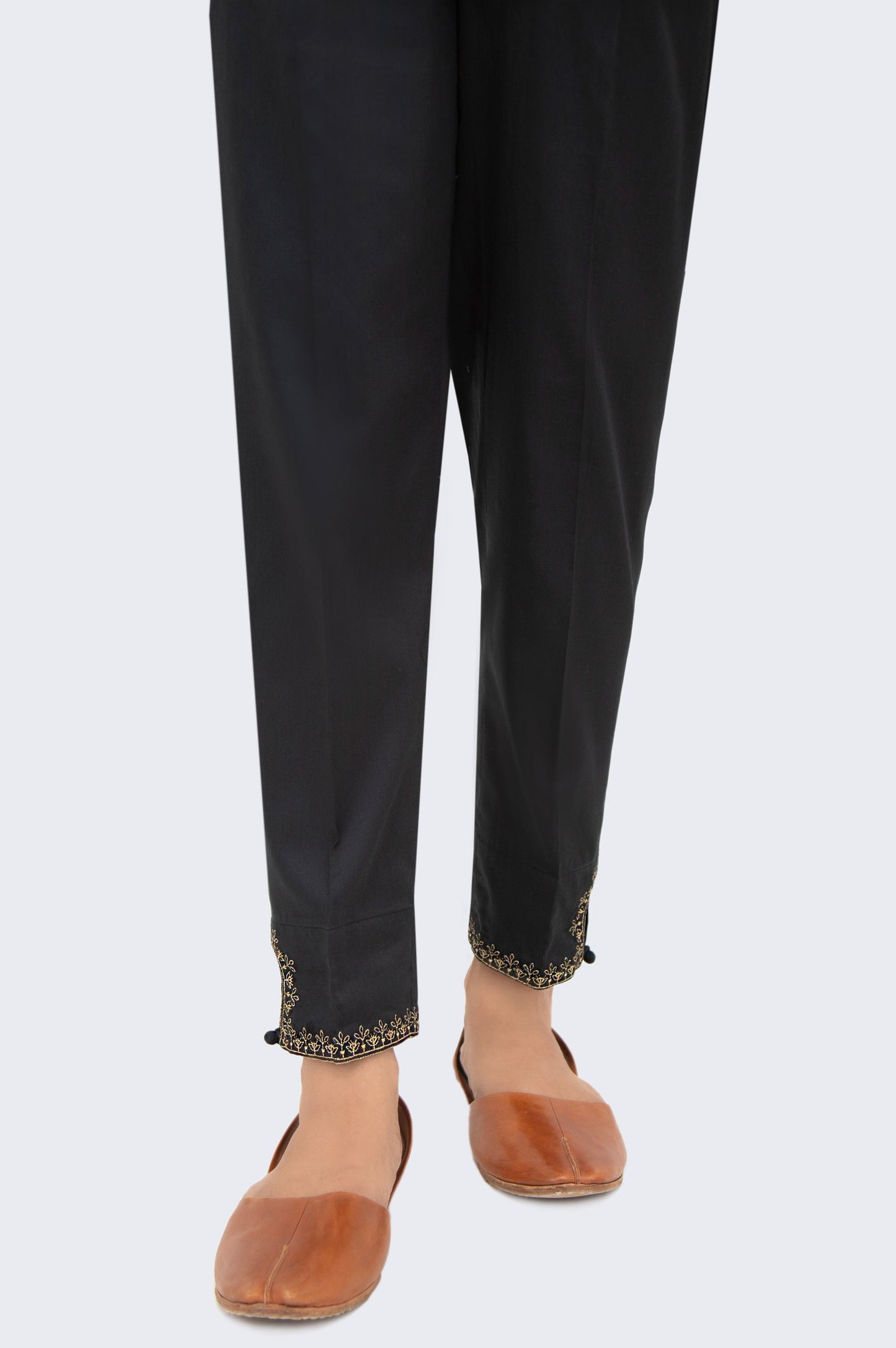 Embroidered Cotton Satin Cigarette Pants - Black