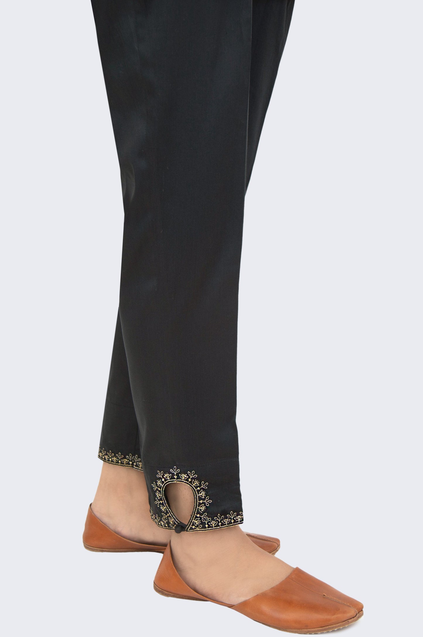 Embroidered Cotton Satin Cigarette Pants - Black