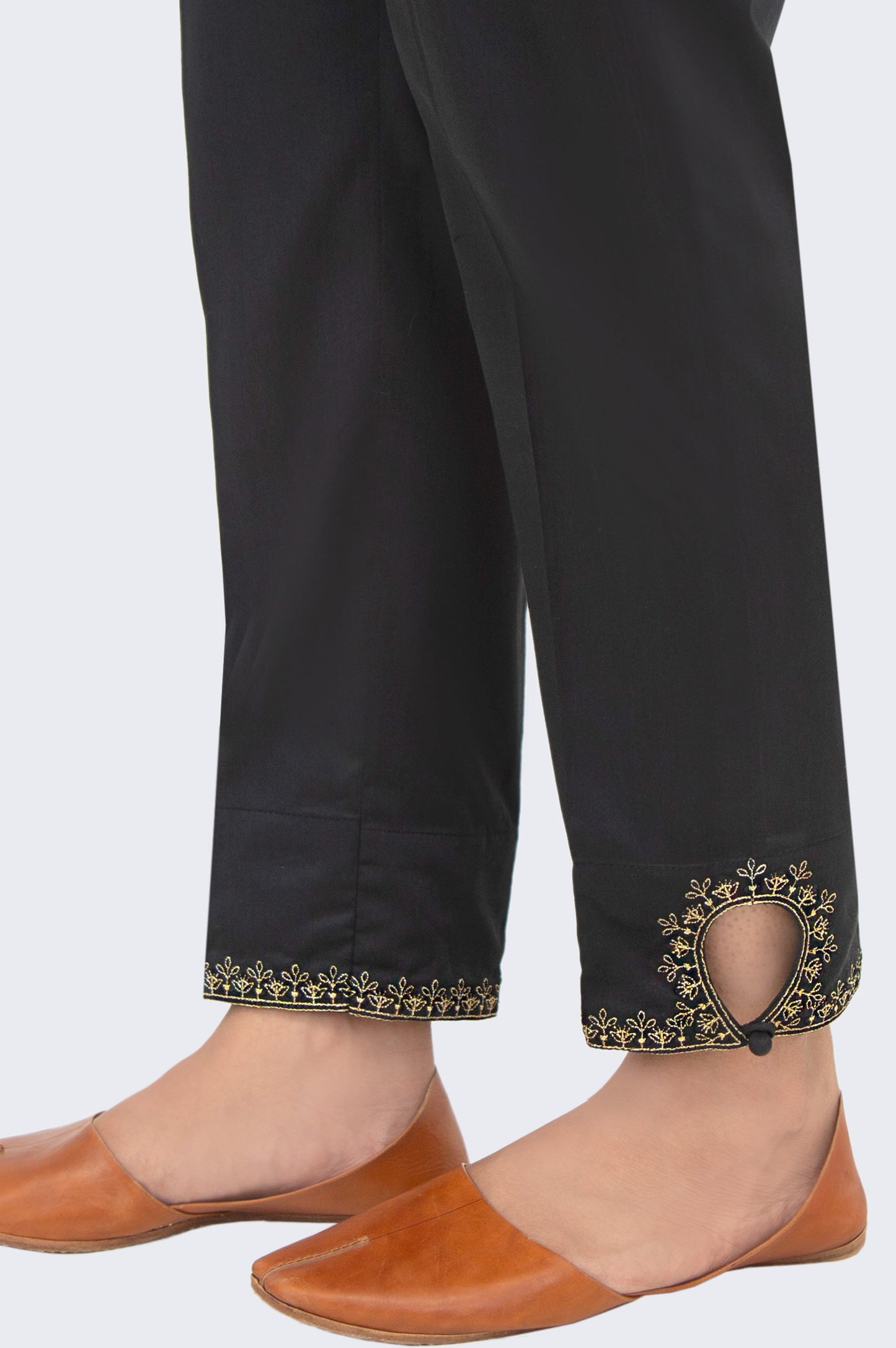 Embroidered Cotton Satin Cigarette Pants - Black