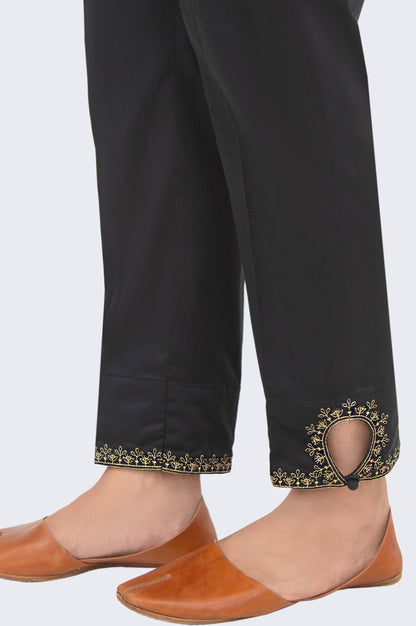 Embroidered Cotton Satin Cigarette Pants - Black