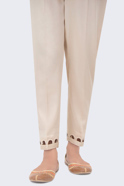 Embellished Cotton Satin Cigarette Pants - Beige