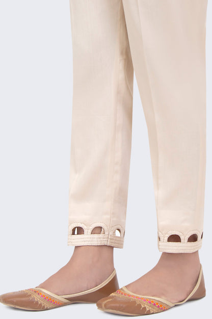 Embellished Cotton Satin Cigarette Pants - Beige