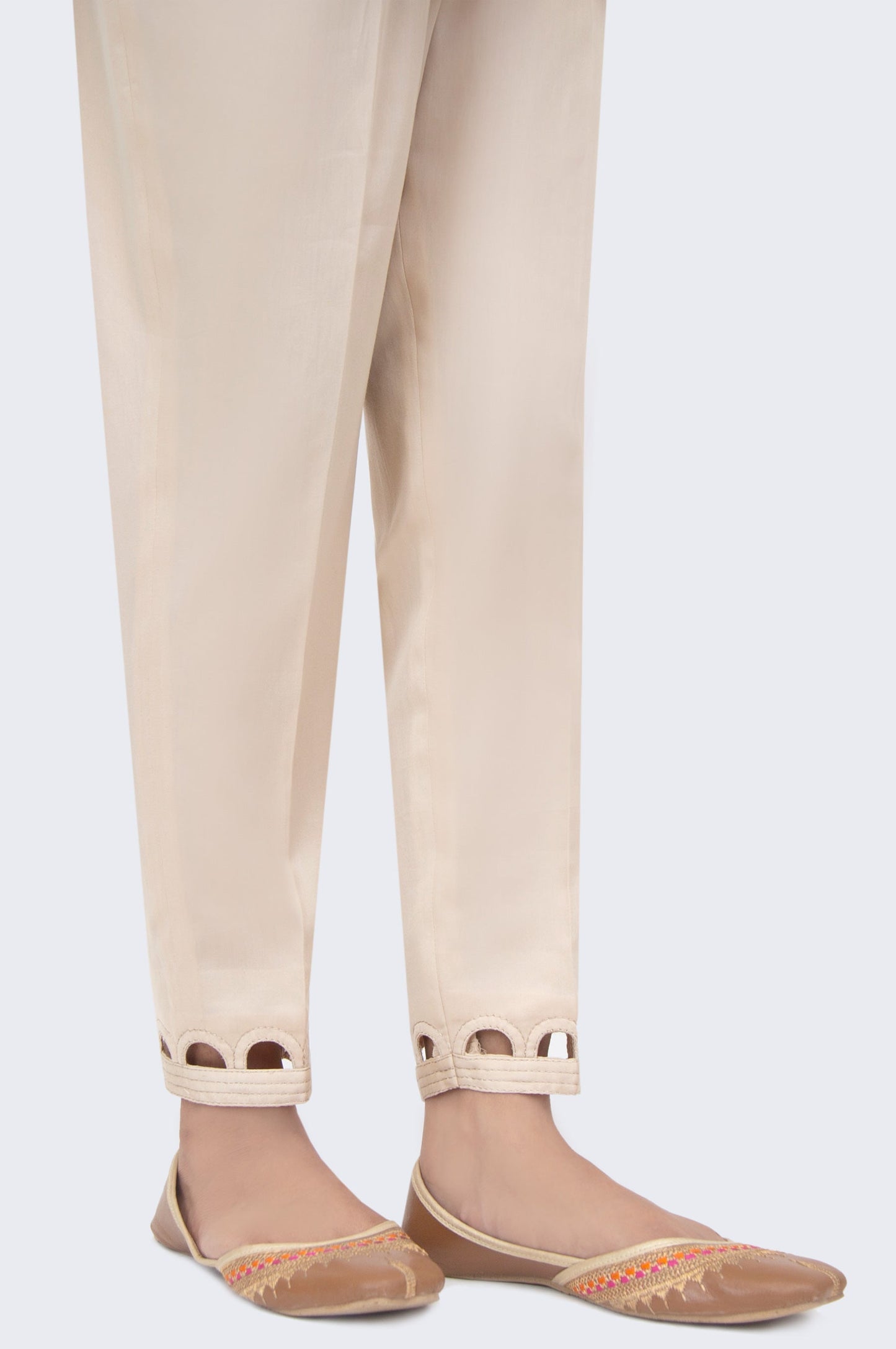 Embellished Cotton Satin Cigarette Pants - Beige