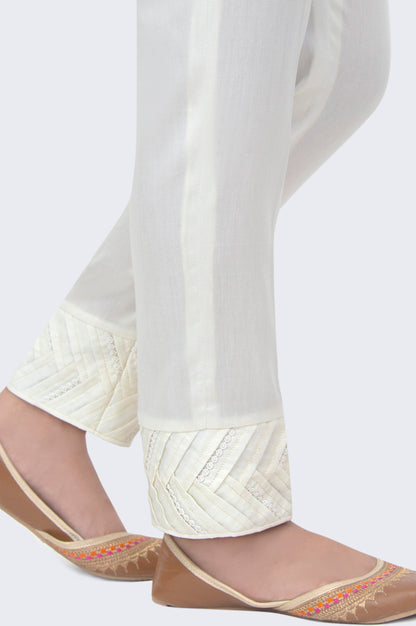Embellished Cotton Satin Cigarette Pants - White