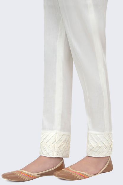 Embellished Cotton Satin Cigarette Pants - White