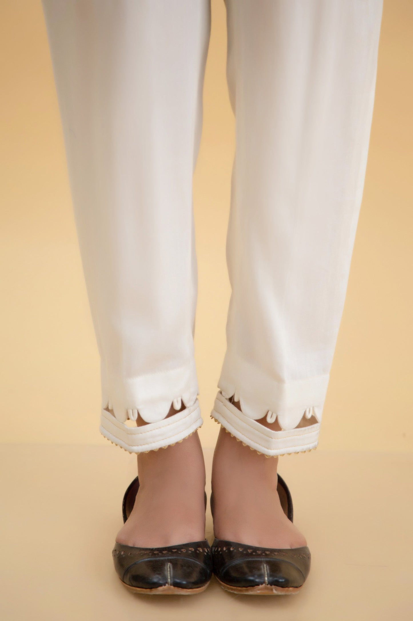 Embroidered Cotton Satin Cigarette Pants