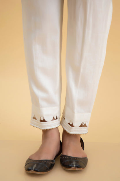 Embroidered Cotton Satin Cigarette Pants