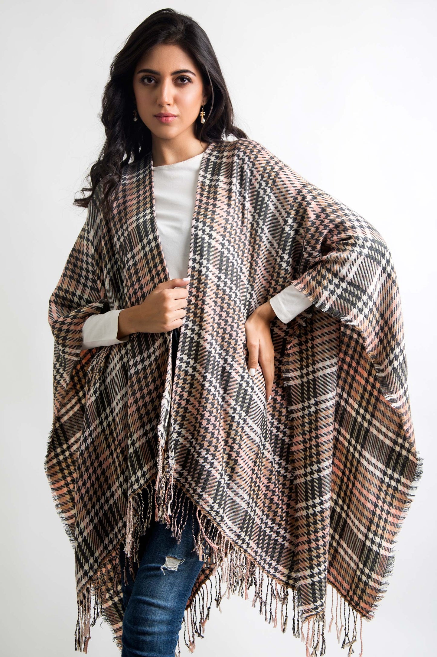 Big Fringes Poncho Shawl