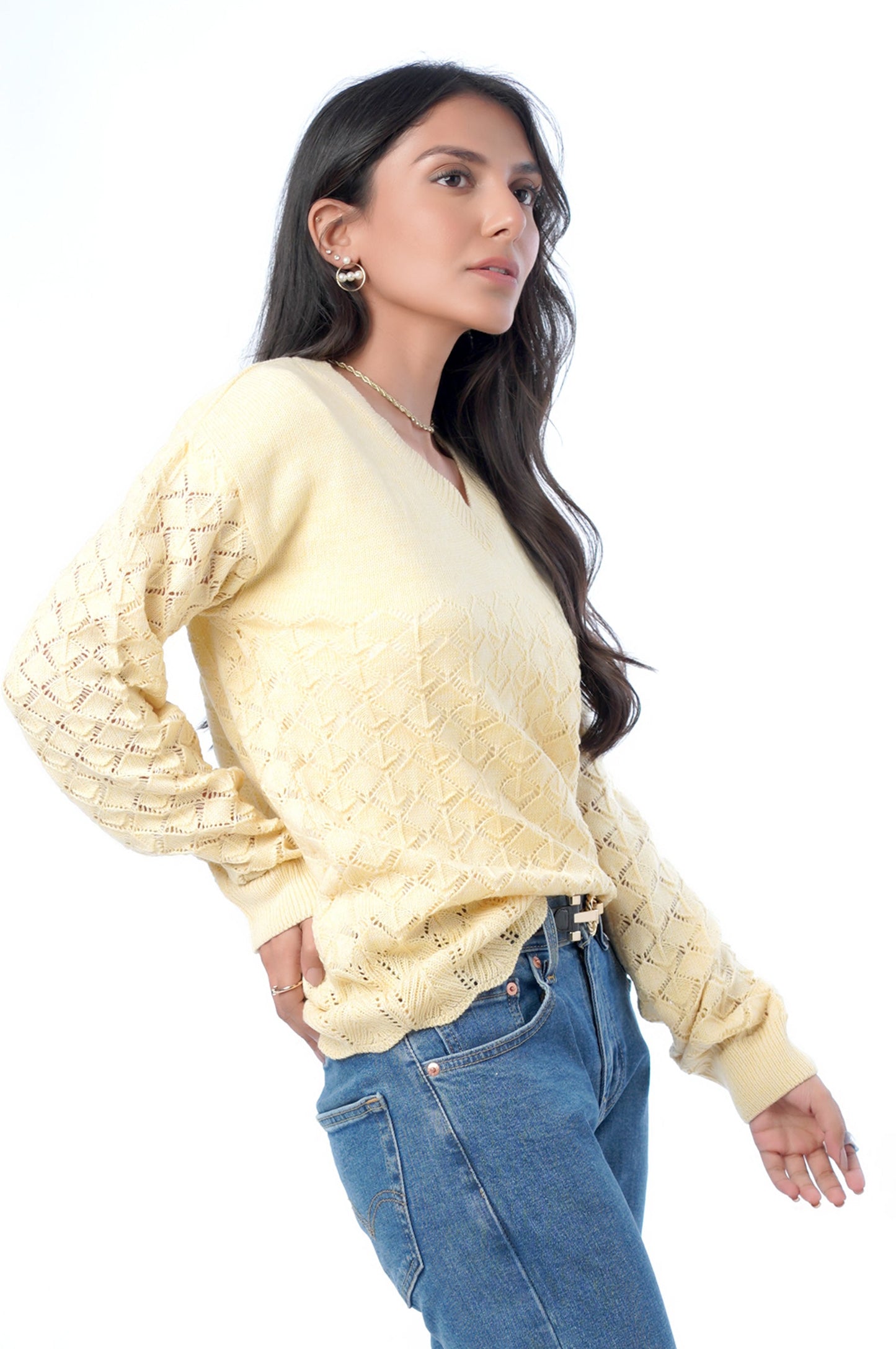 Full Sleeves Pullover - L-Yellow/White