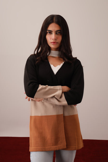 Blocking Design Cardigan - Black